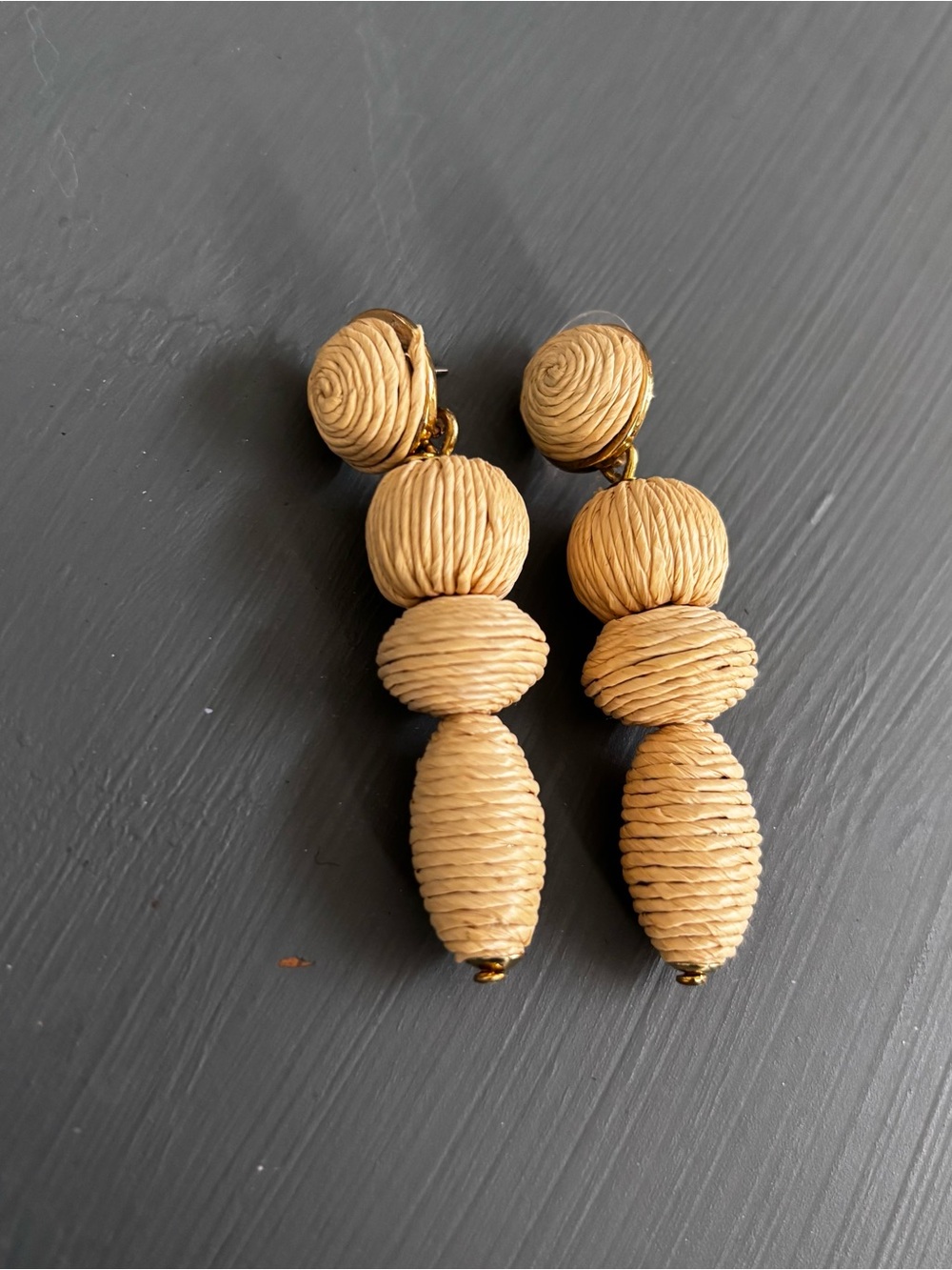 J. Crew Tan Raffia-Style Stacked Drop Earrings